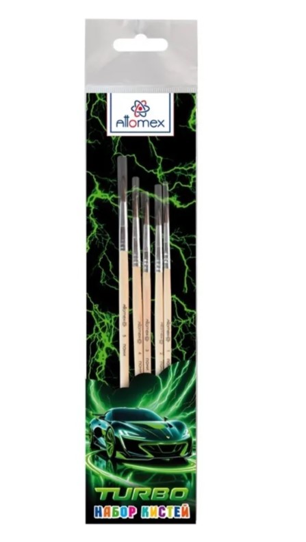 Набор кистей 'Attomex. Turbo' 05 шт (пони № 1, 2, 3, 4, 5) деревянная ручка, 8072540