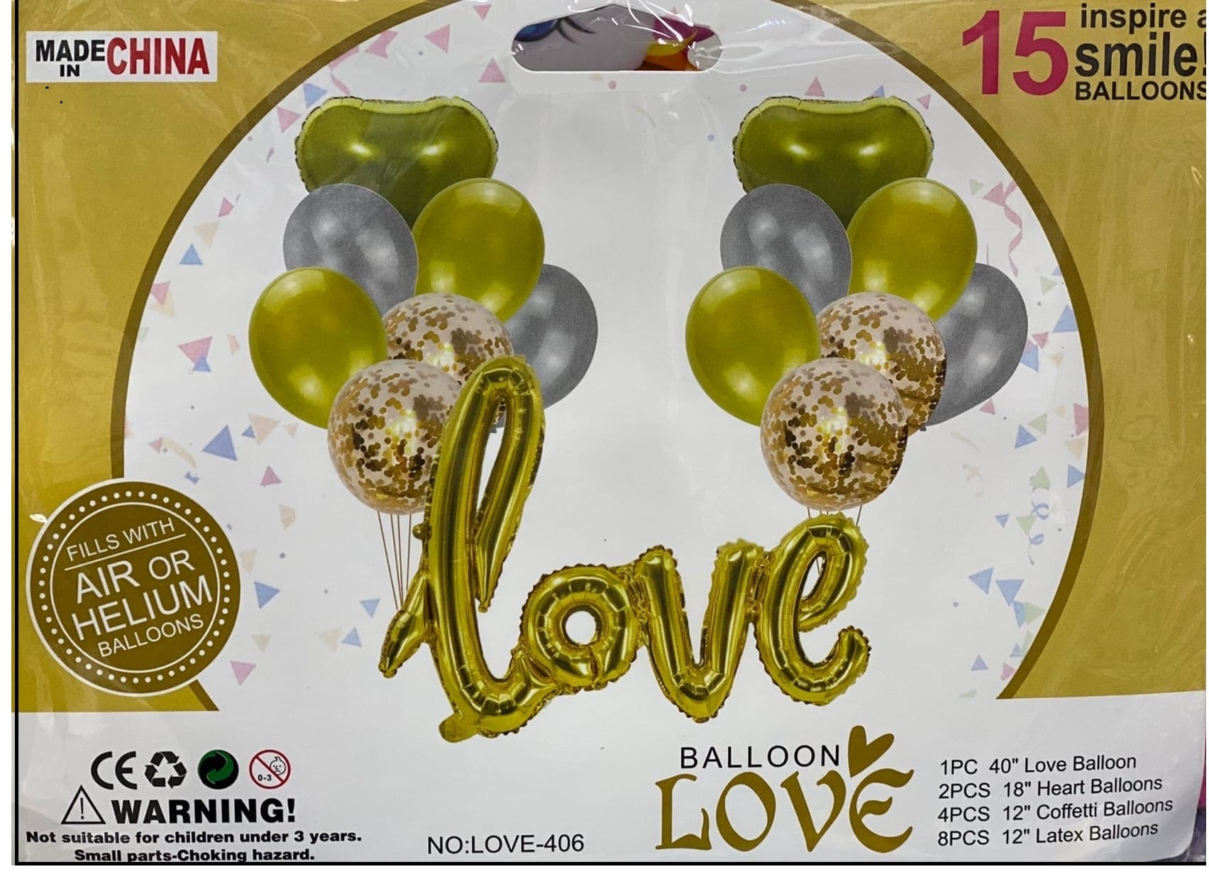 Набор фольгированных шаров 'Love золотой ', 15 шт. в наборе, 963