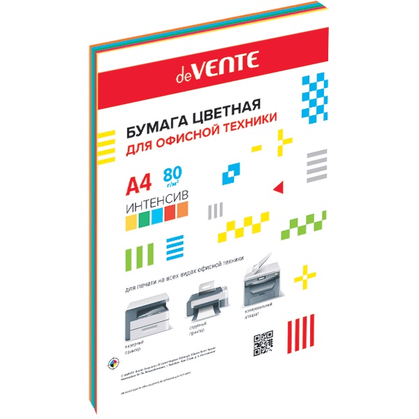 Бумага цветная для офисной техники 'deVENTE', А4, 20 листов, 80г;м2, интенсивные цвета, 2072231